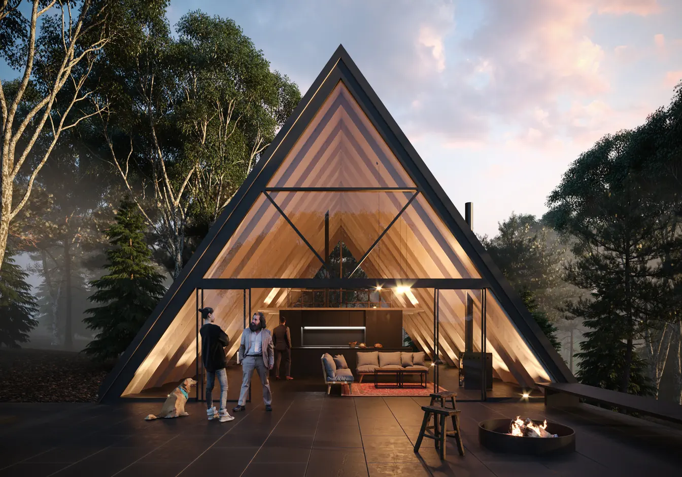 Large A-frame timber house open to the landscape